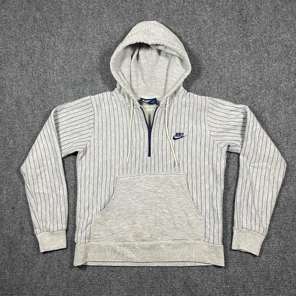 Vintage 80s Nike Quarter Zip Pullover Hoodie Gray Womens Medium 0898 - Picture 1 of 10